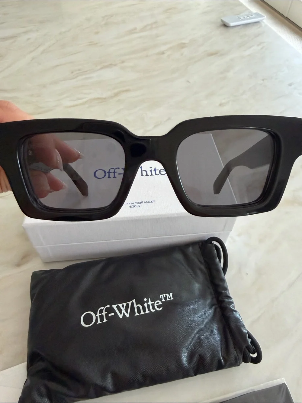 Off-White Black Glossy Rectangular Logo Sunglasses